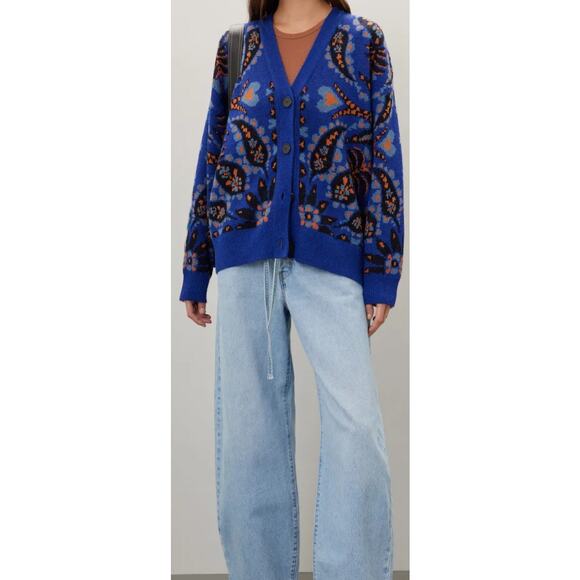 Farm Rio Toucans Mixed Scarf Print Oversized Sweater - XS - Picture 1 of 9